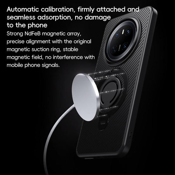 For Huawei Mate 70 Carbon Fiber MagSafe Phone Case with 360 Degree Rotating Holder(Black Silver)