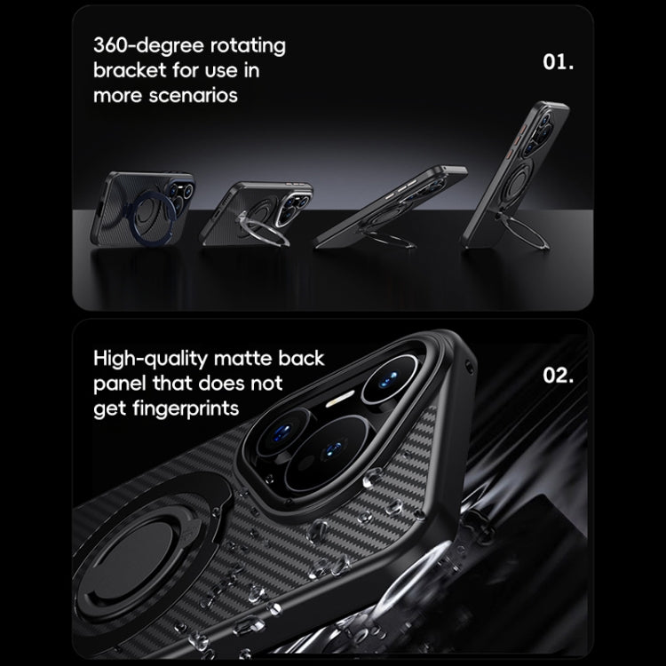 For Huawei Pura 70 Carbon Fiber MagSafe Phone Case with 360 Degree Rotating Holder(Black Grey)