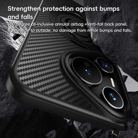 For Huawei Pura 70 Carbon Fiber MagSafe Phone Case with 360 Degree Rotating Holder(Black Grey)