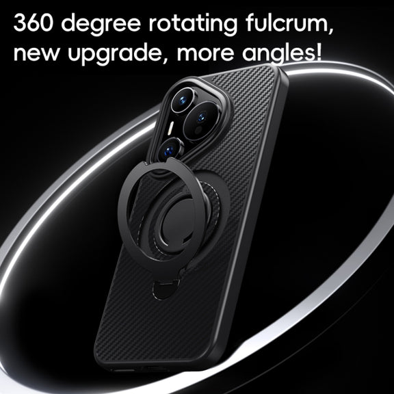 For Huawei Pura 70 Carbon Fiber MagSafe Phone Case with 360 Degree Rotating Holder(Black Grey)
