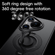 For Huawei Pura 70 Carbon Fiber MagSafe Phone Case with 360 Degree Rotating Holder(Black)