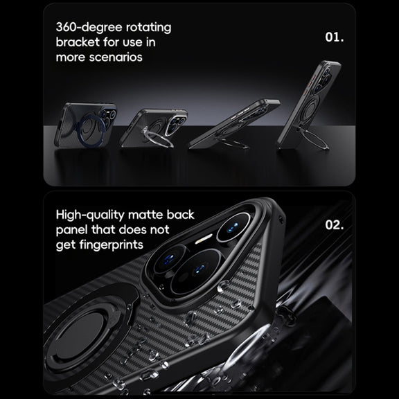 For Huawei Pura 70 Carbon Fiber MagSafe Phone Case with 360 Degree Rotating Holder(Black)