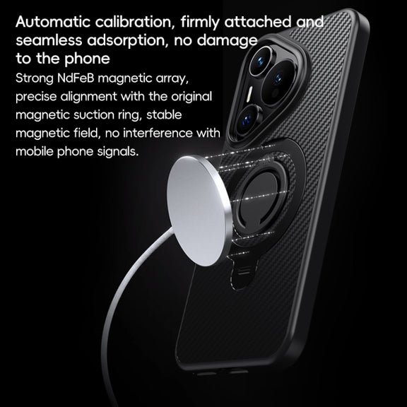 For Huawei Pura 70 Carbon Fiber MagSafe Phone Case with 360 Degree Rotating Holder(Black Silver)