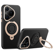 For Huawei Pura 70 Pro / 70 Pro+ Carbon Fiber MagSafe Phone Case with 360 Degree Rotating Holder(Black Gold)