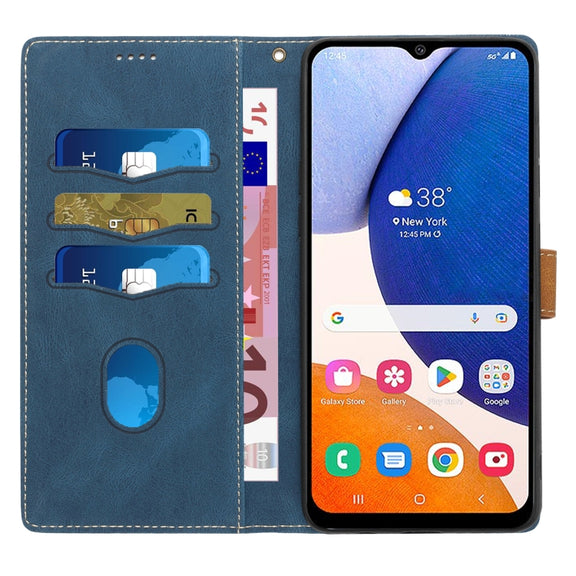 For Samsung Galaxy S25 5G Grid Stitching Leather Phone Case with Lanyard(Blue)