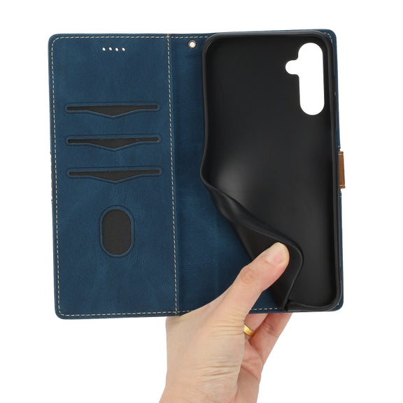 For Samsung Galaxy S25 5G Grid Stitching Leather Phone Case with Lanyard(Blue)
