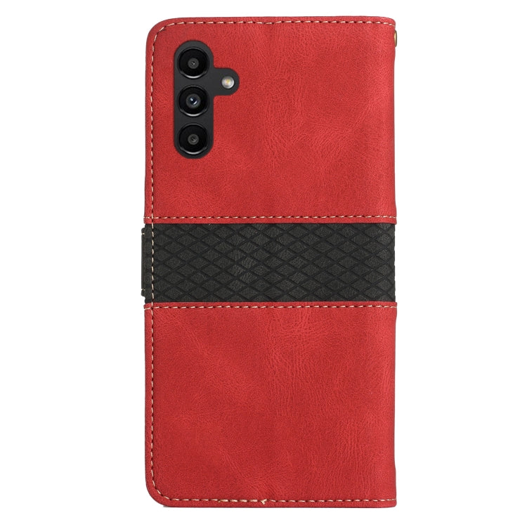 For Samsung Galaxy S25 5G Grid Stitching Leather Phone Case with Lanyard(Red) - Galaxy S25 5G Cases by PMC Jewellery | Online Shopping South Africa | PMC Jewellery | Buy Now Pay Later Mobicred