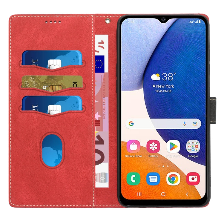 For Samsung Galaxy S25 5G Grid Stitching Leather Phone Case with Lanyard(Red) - Galaxy S25 5G Cases by PMC Jewellery | Online Shopping South Africa | PMC Jewellery | Buy Now Pay Later Mobicred