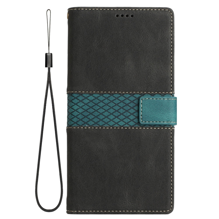 For Samsung Galaxy S25 5G Grid Stitching Leather Phone Case with Lanyard(Black) - Galaxy S25 5G Cases by PMC Jewellery | Online Shopping South Africa | PMC Jewellery | Buy Now Pay Later Mobicred