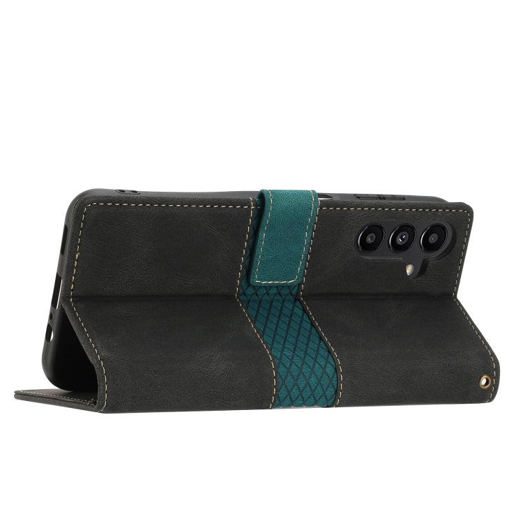 For Samsung Galaxy S25 5G Grid Stitching Leather Phone Case with Lanyard(Black) - Galaxy S25 5G Cases by PMC Jewellery | Online Shopping South Africa | PMC Jewellery | Buy Now Pay Later Mobicred