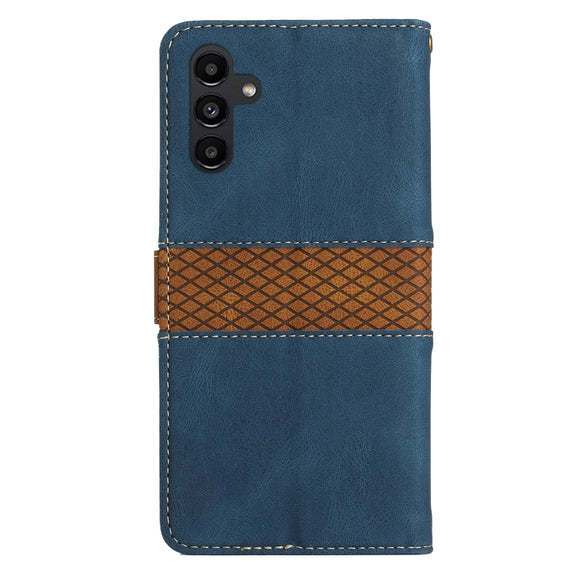 For Samsung Galaxy S25+ 5G Grid Stitching Leather Phone Case with Lanyard(Blue)