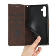 For Samsung Galaxy S25+ 5G Grid Stitching Leather Phone Case with Lanyard(Brown)