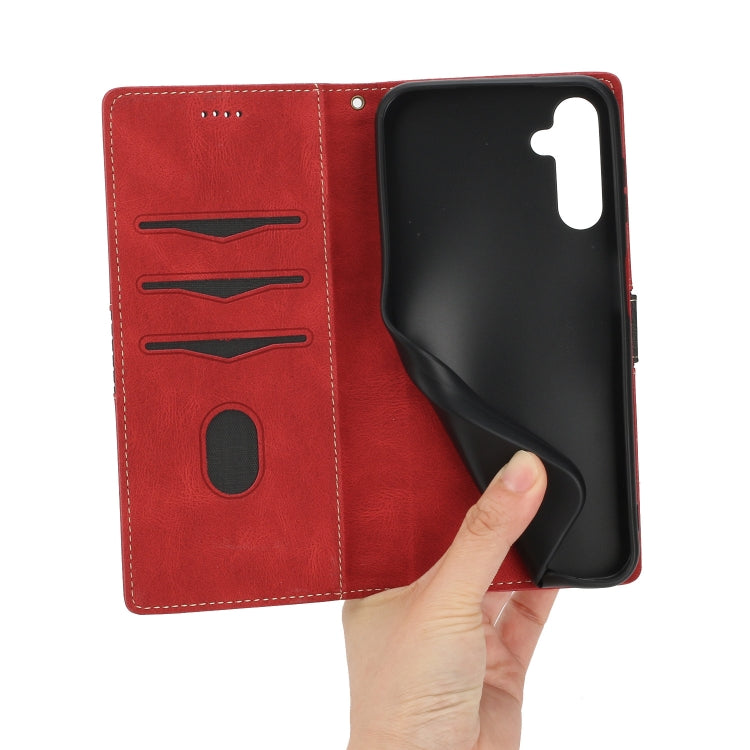 For Samsung Galaxy S25+ 5G Grid Stitching Leather Phone Case with Lanyard(Red) - Galaxy S25+ 5G Cases by PMC Jewellery | Online Shopping South Africa | PMC Jewellery | Buy Now Pay Later Mobicred