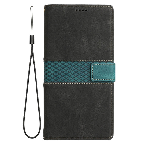 For Samsung Galaxy S25+ 5G Grid Stitching Leather Phone Case with Lanyard(Black)