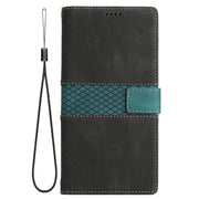 For Samsung Galaxy S25 Ultra 5G Grid Stitching Leather Phone Case with Lanyard(Black)