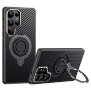 For Samsung Galaxy S25 Ultra 5G Carbon Fiber MagSafe Phone Case with 360 Degree Rotating Holder(Black Grey)