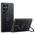 For Samsung Galaxy S25 Ultra 5G Carbon Fiber MagSafe Phone Case with 360 Degree Rotating Holder(Black Blue) - free shipping - PMC Jewellery - Order now!