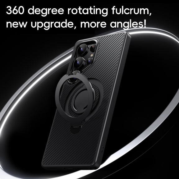 For Samsung Galaxy S25 Ultra 5G Carbon Fiber MagSafe Phone Case with 360 Degree Rotating Holder(Black Blue)