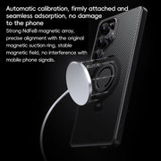 For Samsung Galaxy S25 Ultra 5G Carbon Fiber MagSafe Phone Case with 360 Degree Rotating Holder(Black Blue)