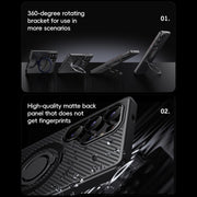 For Samsung Galaxy S25 Ultra 5G Carbon Fiber MagSafe Phone Case with 360 Degree Rotating Holder(Black)