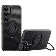 For Samsung Galaxy S25+ 5G Carbon Fiber MagSafe Phone Case with 360 Degree Rotating Holder(Black)