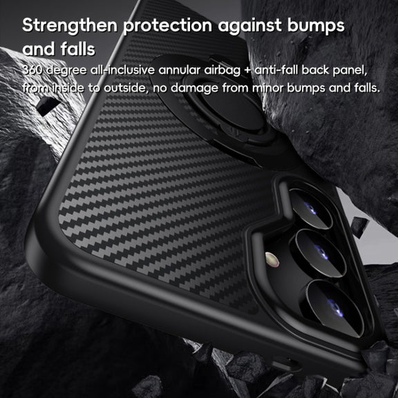 For Samsung Galaxy S25+ 5G Carbon Fiber MagSafe Phone Case with 360 Degree Rotating Holder(Black)