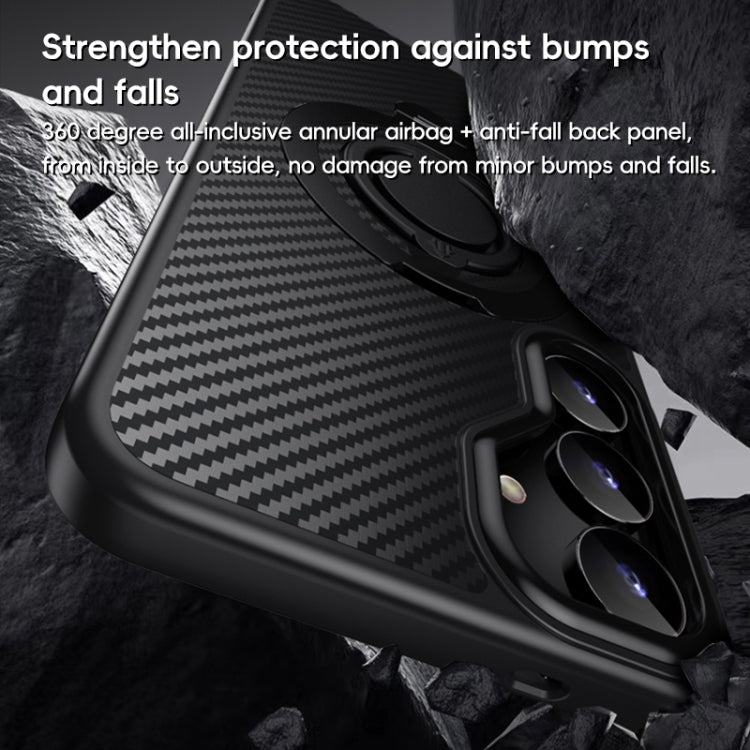 For Samsung Galaxy S25+ 5G Carbon Fiber MagSafe Phone Case with 360 Degree Rotating Holder(Black)