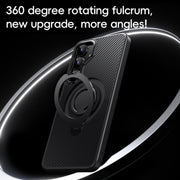For Samsung Galaxy S25+ 5G Carbon Fiber MagSafe Phone Case with 360 Degree Rotating Holder(Black)