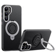 For Samsung Galaxy S25+ 5G Carbon Fiber MagSafe Phone Case with 360 Degree Rotating Holder(Black Silver) - Galaxy S25+ 5G Cases by PMC Jewellery | Online Shopping South Africa | PMC Jewellery | Buy Now Pay Later Mobicred