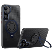 For Samsung Galaxy S25 5G Carbon Fiber MagSafe Phone Case with 360 Degree Rotating Holder(Black Blue)