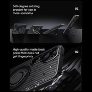 For Samsung Galaxy S25 5G Carbon Fiber MagSafe Phone Case with 360 Degree Rotating Holder(Black Silver)