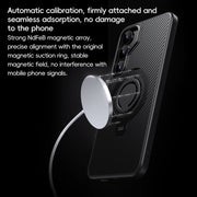 For Samsung Galaxy S25 5G Carbon Fiber MagSafe Phone Case with 360 Degree Rotating Holder(Black Silver)