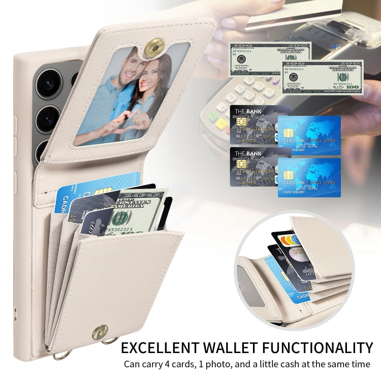 For Samsung Galaxy S25 Ultra 5G Crossbody Lanyard Zipper Wallet Leather Phone Case(Beige) - Galaxy S25 Ultra 5G Cases by PMC TechLife | Online Shopping South Africa | PMC TechLife | Buy Now Pay Later Mobicred