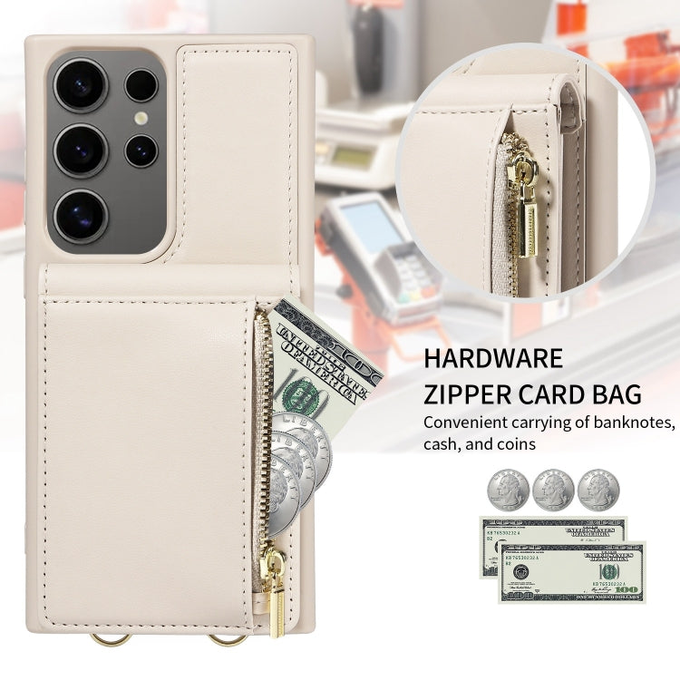 For Samsung Galaxy S25 Ultra 5G Crossbody Lanyard Zipper Wallet Leather Phone Case(Beige) - Galaxy S25 Ultra 5G Cases by PMC TechLife | Online Shopping South Africa | PMC TechLife | Buy Now Pay Later Mobicred