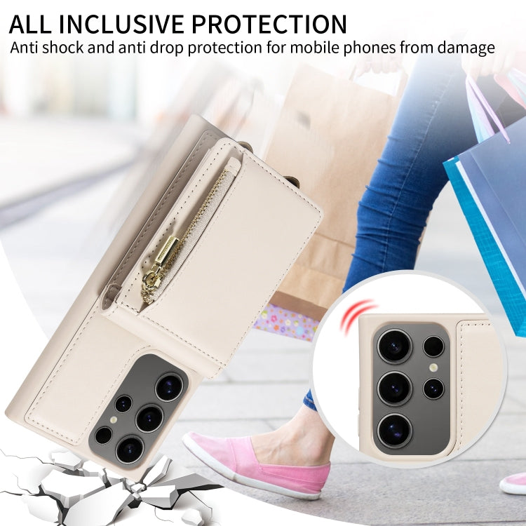 For Samsung Galaxy S25 Ultra 5G Crossbody Lanyard Zipper Wallet Leather Phone Case(Beige) - Galaxy S25 Ultra 5G Cases by PMC TechLife | Online Shopping South Africa | PMC TechLife | Buy Now Pay Later Mobicred
