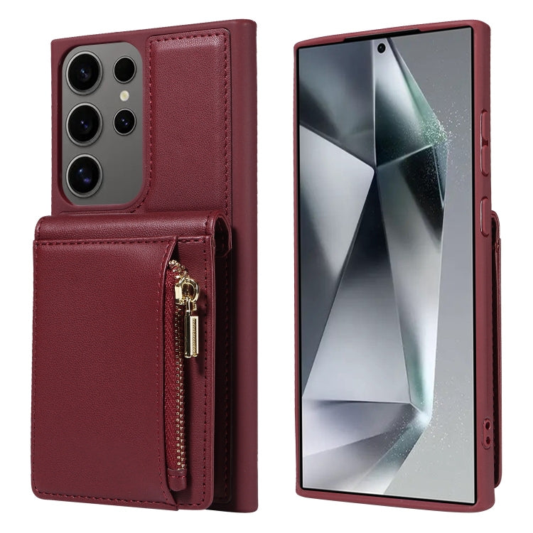 For Samsung Galaxy S25 Ultra 5G Crossbody Lanyard Zipper Wallet Leather Phone Case(Wine Red) - Galaxy S25 Ultra 5G Cases by PMC TechLife | Online Shopping South Africa | PMC TechLife | Buy Now Pay Later Mobicred