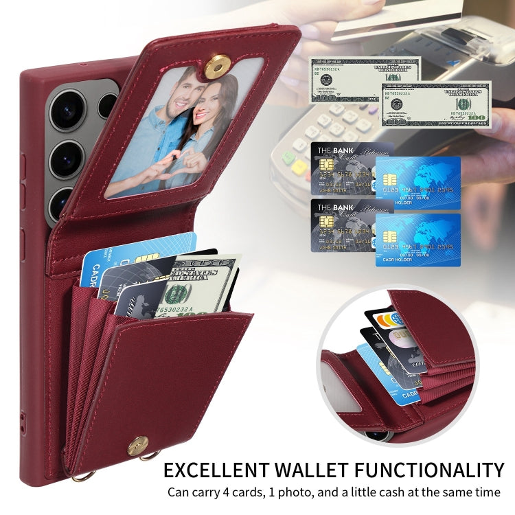 For Samsung Galaxy S25 Ultra 5G Crossbody Lanyard Zipper Wallet Leather Phone Case(Wine Red)