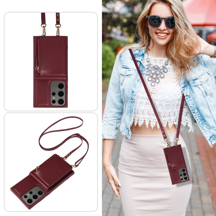For Samsung Galaxy S25 Ultra 5G Crossbody Lanyard Zipper Wallet Leather Phone Case(Wine Red) - Galaxy S25 Ultra 5G Cases by PMC TechLife | Online Shopping South Africa | PMC TechLife | Buy Now Pay Later Mobicred