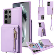 For Samsung Galaxy S25 Ultra 5G Crossbody Lanyard Zipper Wallet Leather Phone Case(Purple)