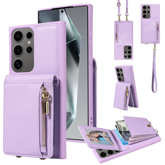 For Samsung Galaxy S25 Ultra 5G Crossbody Lanyard Zipper Wallet Leather Phone Case(Purple)