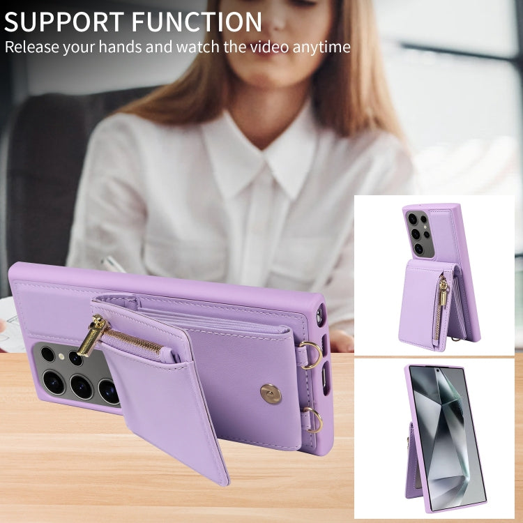 For Samsung Galaxy S25 Ultra 5G Crossbody Lanyard Zipper Wallet Leather Phone Case(Purple) - Galaxy S25 Ultra 5G Cases by PMC TechLife | Online Shopping South Africa | PMC TechLife | Buy Now Pay Later Mobicred