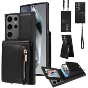 For Samsung Galaxy S25 Ultra 5G Crossbody Lanyard Zipper Wallet Leather Phone Case(Black)