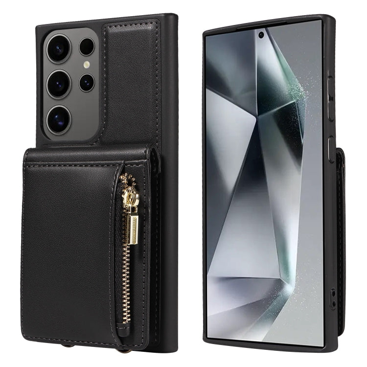 For Samsung Galaxy S25 Ultra 5G Crossbody Lanyard Zipper Wallet Leather Phone Case(Black)