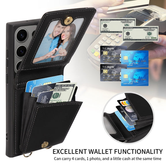 For Samsung Galaxy S25 Ultra 5G Crossbody Lanyard Zipper Wallet Leather Phone Case(Black)