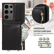 For Samsung Galaxy S25 Ultra 5G Crossbody Lanyard Zipper Wallet Leather Phone Case(Black)
