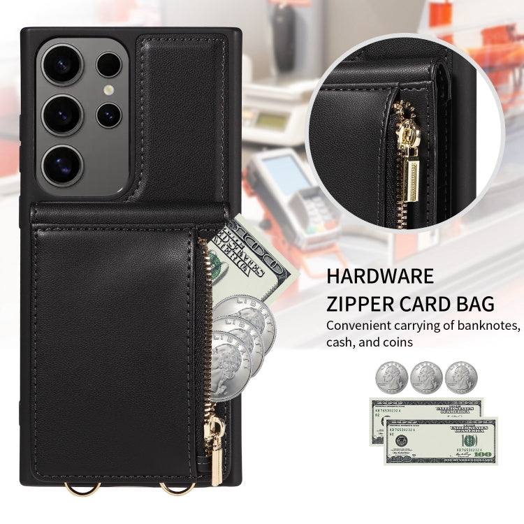 For Samsung Galaxy S25 Ultra 5G Crossbody Lanyard Zipper Wallet Leather Phone Case(Black)