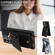 For Samsung Galaxy S25 Ultra 5G Crossbody Lanyard Zipper Wallet Leather Phone Case(Black)