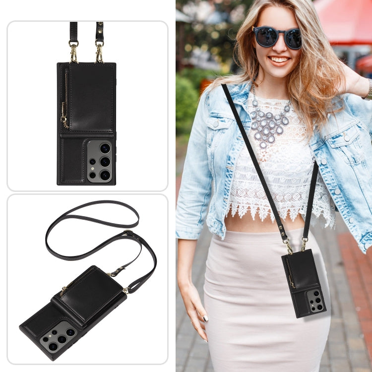 For Samsung Galaxy S25 Ultra 5G Crossbody Lanyard Zipper Wallet Leather Phone Case(Black)