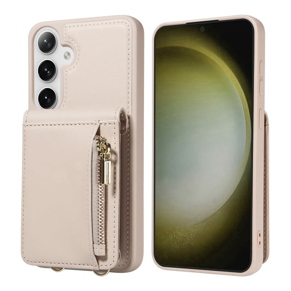 For Samsung Galaxy S25+ 5G Crossbody Lanyard Zipper Wallet Leather Phone Case(Beige)