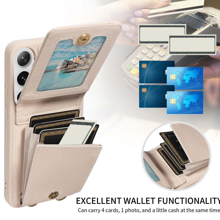 For Samsung Galaxy S25+ 5G Crossbody Lanyard Zipper Wallet Leather Phone Case(Beige)